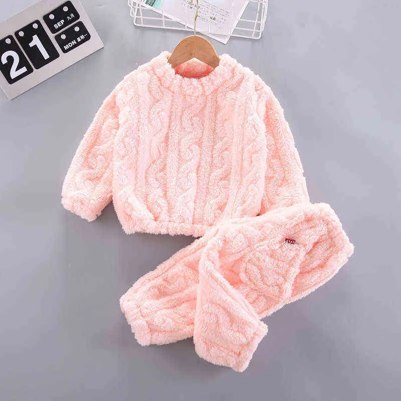 Automne Winter Children Fleece Pyjamas Flanelle chaude Sleeples filles garçons enfants solides enfants pijamas vêtements de maison de nuit 1 à 4 ans 211130