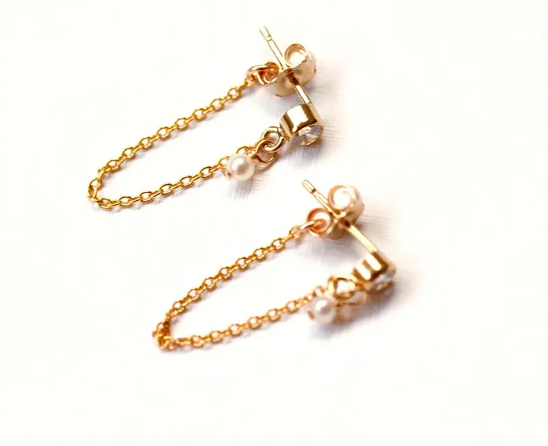 Brincos de pérolas naturais da cadeia de ouro 14k Corrente de pérolas handmade de jóias coreanas BRINCOS Pendientes de minimalismo para mulheres