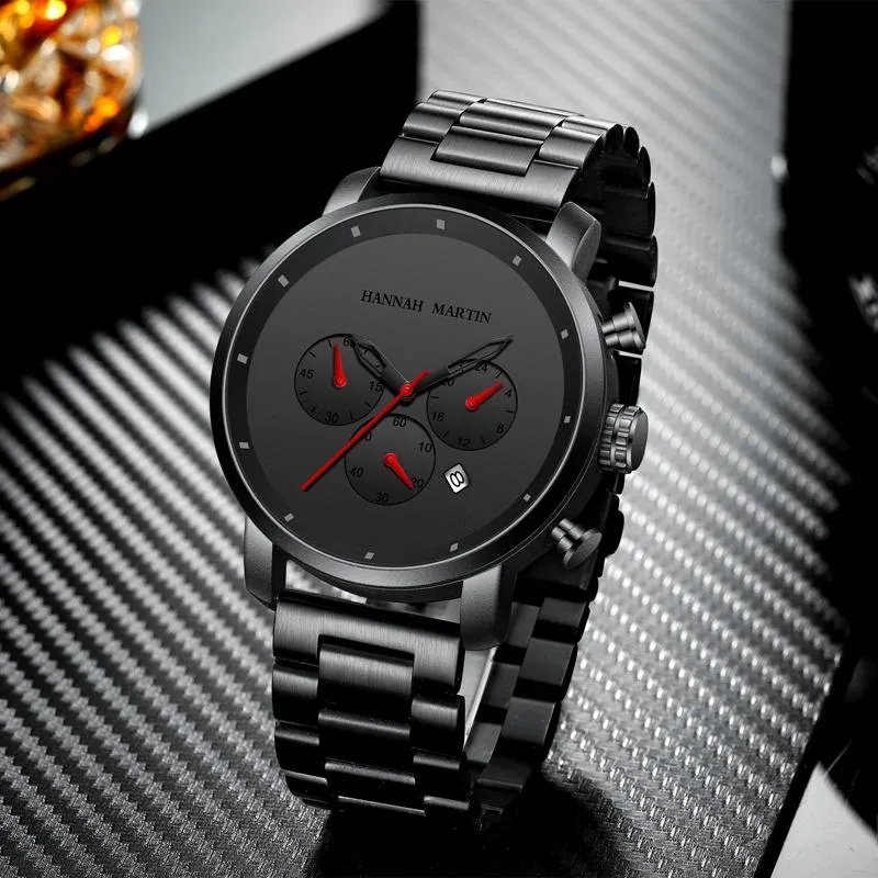 Wristwatches Fashion Men Watches 2021 Luxury Designer Black Man Watch Waterproof Calendar For Casual Steel Quartz Reloj Hombre226a