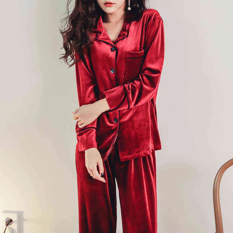 Satin Velvet Winter Women Pajamas Sets Plus size 5XL Sexy Warm Homewear Pijama Pyjamas Suit 211112