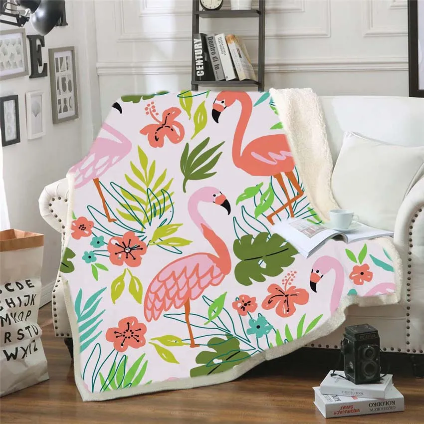 Foglie Flamingo Coperta di fiori Super Soft Spessa Moderna Condizionatore d'aria Coperte Copriletto Lenzuolo Copridivano 150x200cm Cobertor