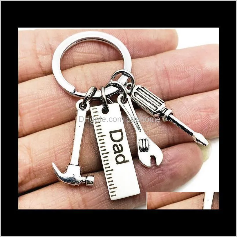 stainless steel fathers day keychain creative hammer screwdriver wrench tool keyring car key chain gift supplies
