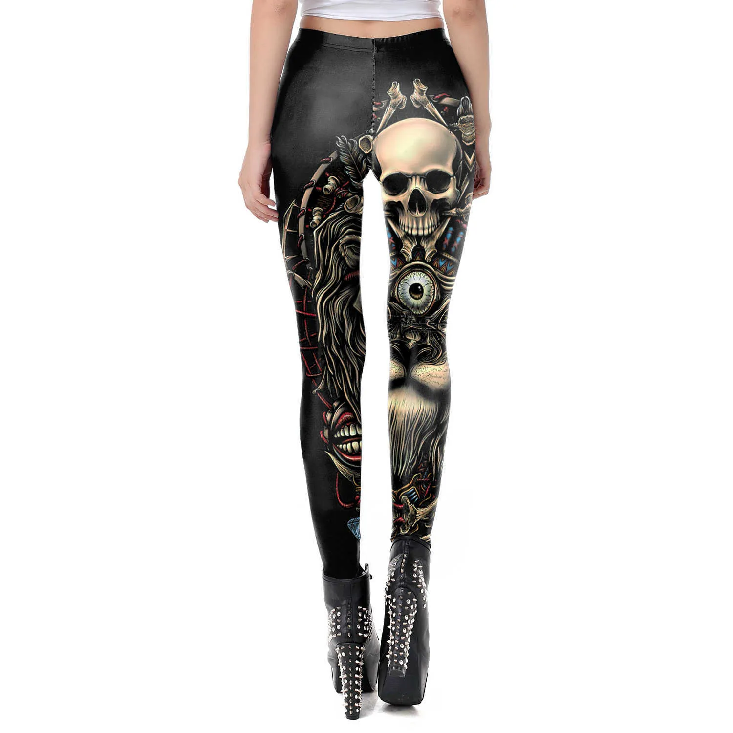 [Sei il mio segreto] Leggings di vendita di marca Gothic Skull Punk Women Legging Retro Mid Waist PUSH UP Leggins Allenamento Pantaloni alla caviglia 210925