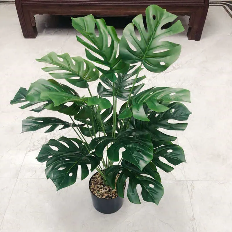 70CM 18 Fork Artificial Monstera Bunch Tropical Green Palnts Branch Store Flower el Office Year Home Decor Accessories 211104