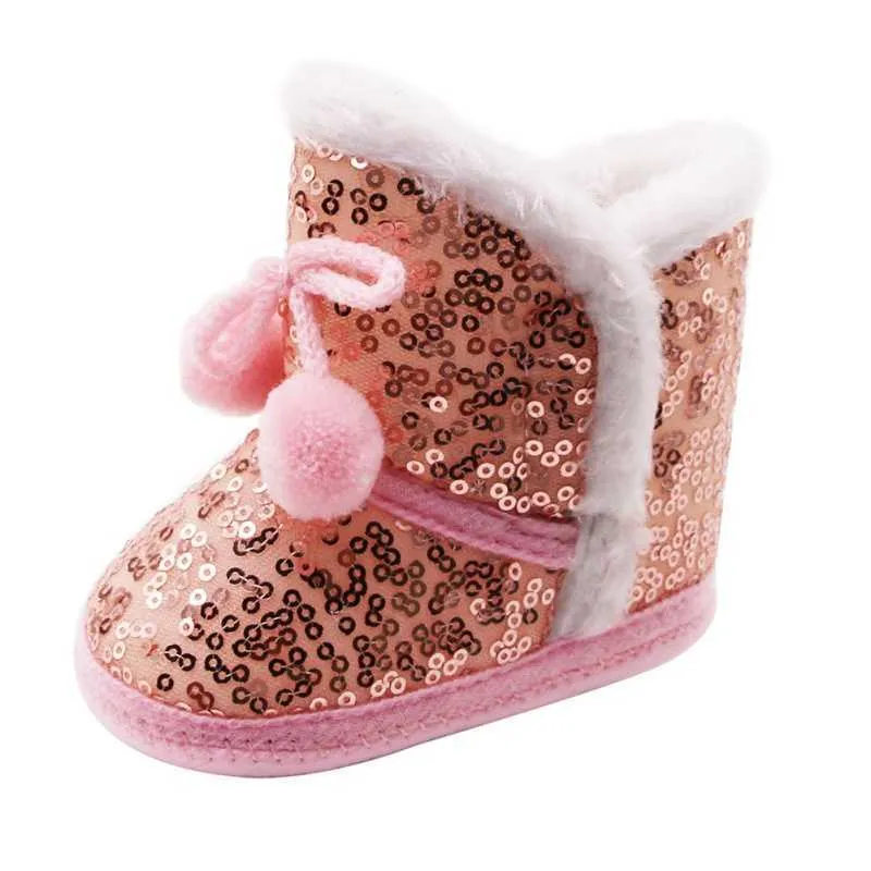 2021 hiver bébé garçon fille bottes de neige à paillettes avec boule en peluche infantile anti-dérapant enfant en bas âge chaussures nouveau-né coton chaussure enfants chaussures G1023