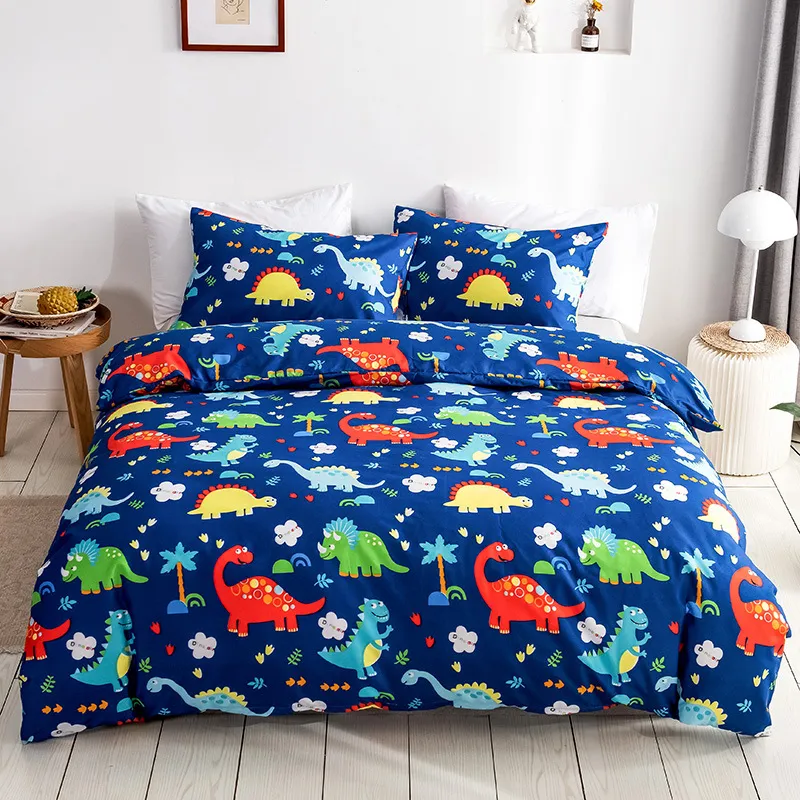 Söt tecknad dinosaurie mönster sängkläder set barn barn djur djur tvilling storlek sängkläder täcke täcker set quilt täckning