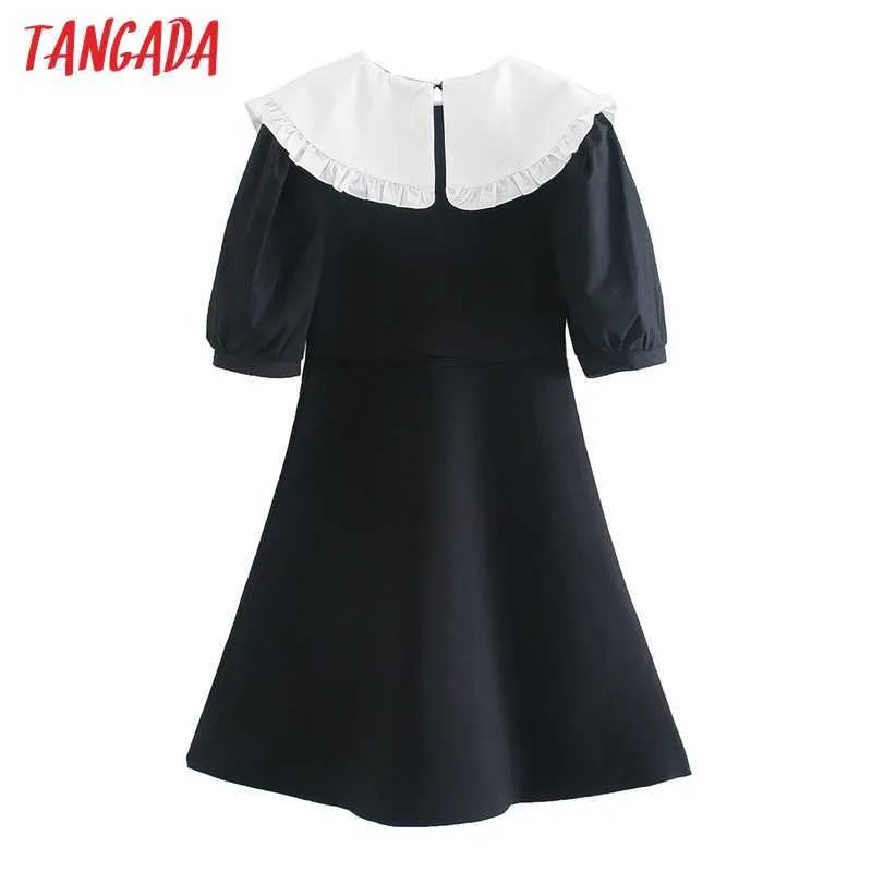 Tangada moda donna solido elegante maglione abito patchwork peter pan colletto manica lunga mini abito da donna CE21 210609