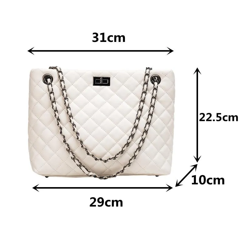 Abendtaschen weiße Frauen Schulterkette Crossbody Bag PU Leder -Tasche Diamantgitter Schlinge Handtasche Big gesteppte weibliche Shop275u