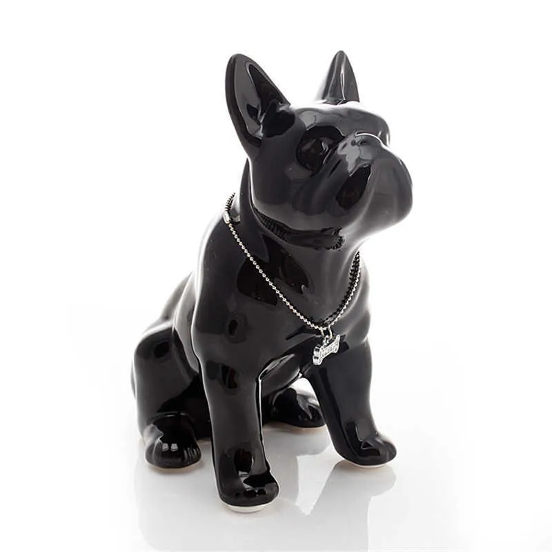 Ceramiczny Buldog French Bulldog Posąg Dekoracji Home Akcesoria Craft Obiekty Ornament Porcelanowa Figurka Zwierząt Pokój dzienny R4197 Q0525