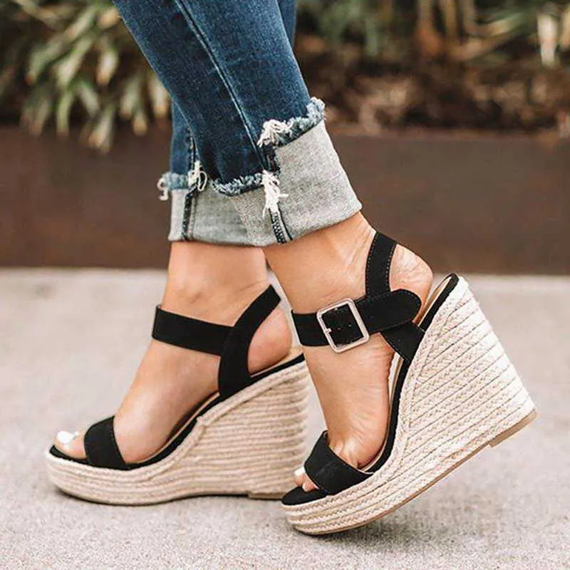 Summer Sandals Women Wedges Platform Ladies Hemp Shoes Ladies Candy Color Casual Girls Slip on Strap Cross Girls Plus Size 2020 Y0608