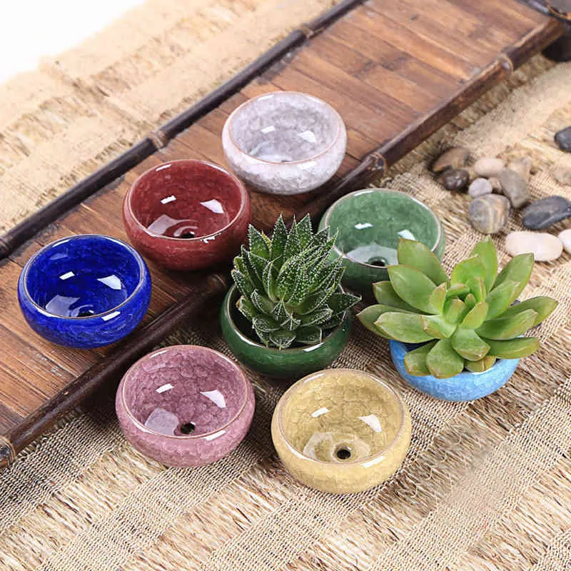 YeFine 8 Stück Eisrissige Keramik-Blumentöpfe für saftige Pflanzen, kleiner Bonsai-Topf, Heim- und Gartendekoration, Mini-Sukkulenten-Blumentöpfe 21318f