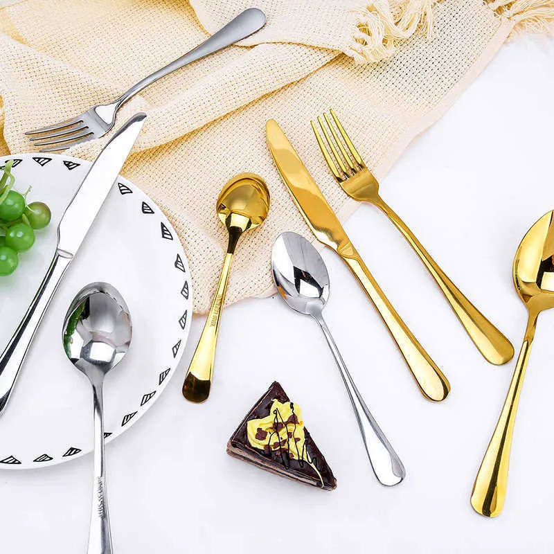 / SET ACIER INOXYDABLE COUTLERY TABLE DE TABLE D'GOLDEN 24 PIÈCES Cuisine Vaisselle Cuisine Spoons Fourches 210928