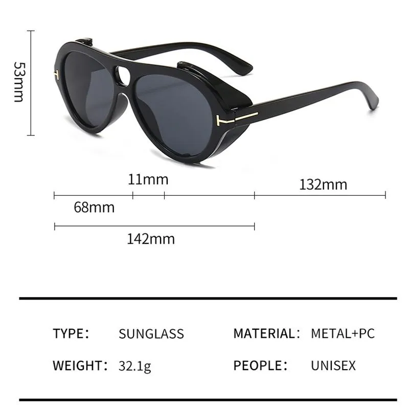 Óculos de sol punk masculino e feminino com escudo lateral redondo lente pc proteção uv400 óculos de sol267a