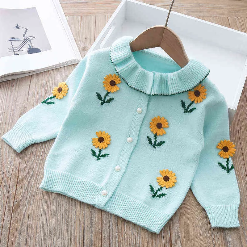 Teenster Herbst Mädchen Strickjacke Nette Blumenstickerei Baby Kinder Tops Mode Winter Kleinkind Kinder Pullover Prinzessin Outfits 211106