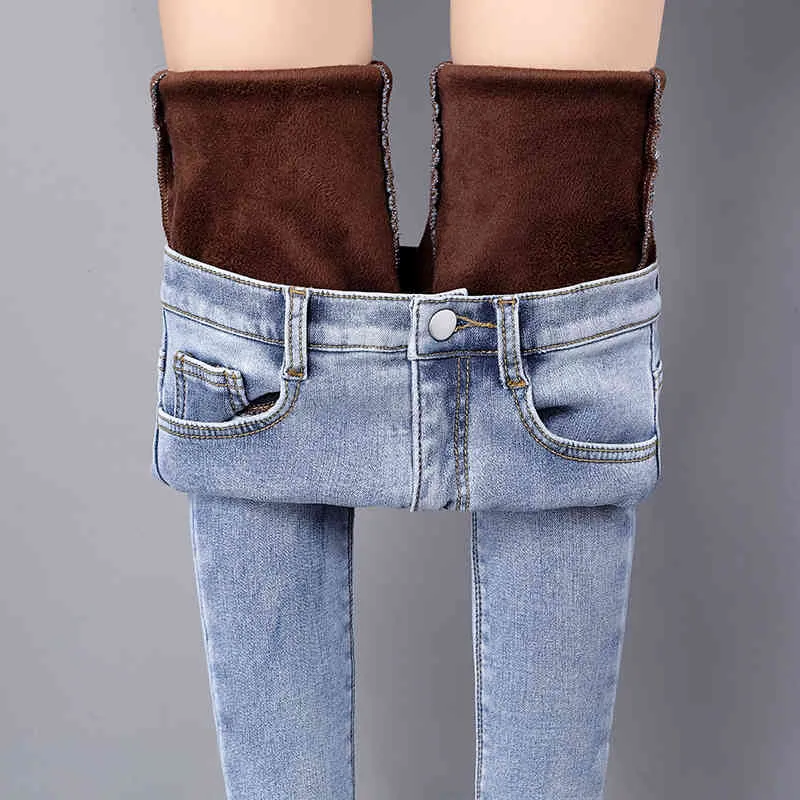 Plus taille hiver jeans chauds femme taille haute décontractée velours dames pantalons femme pantalon denim jeans pour femmes pantalons 990E 210420