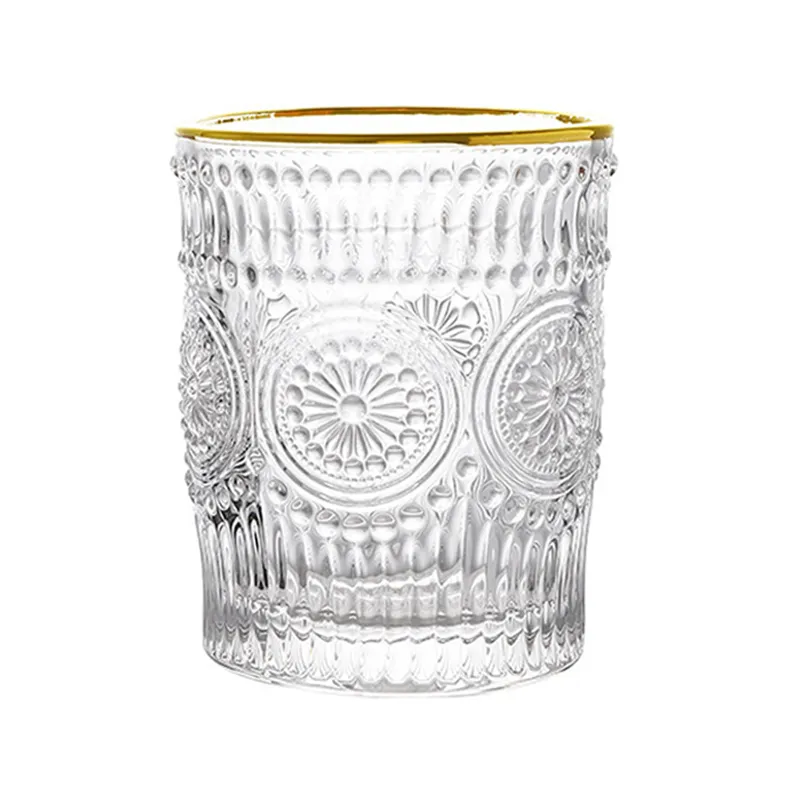 280ml / 380ml Nordic Vintage szklane kubek słońce kwiat tłoczone kieliszki do wina mleka kawy zimny napój przezroczysta woda