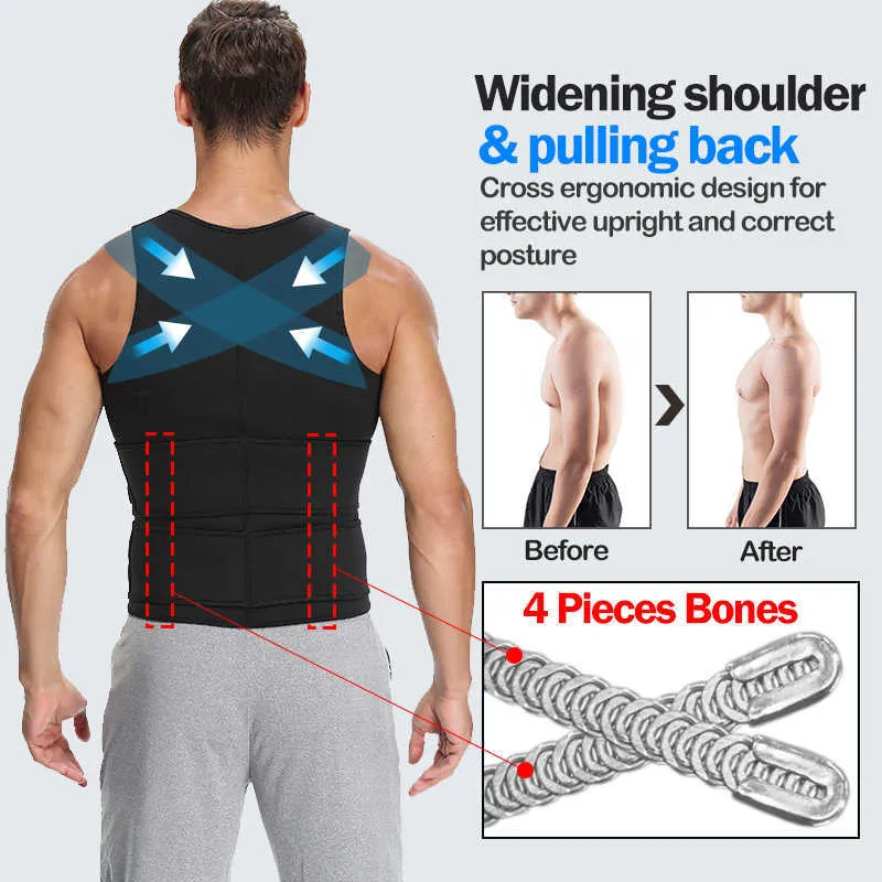 Corsetto da uomo Body Shaper Sauna Vest Gilet da allenamento Cintura doppia Felpa Addome Dimagrante Shapewear Fat Burn Fitness Top