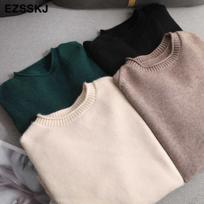 Jesienna zima O-Neck Zakryty Grube sweter Pullover Kobiety luźne kaszmirowy golf sweter pullover żeńska kobieta z długim rękawem 210917