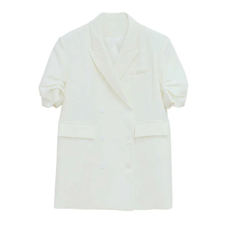 Été dames hauts costume veste décontracté noir blanc plié manches femme survêtement Bleizer De Mujer 210608