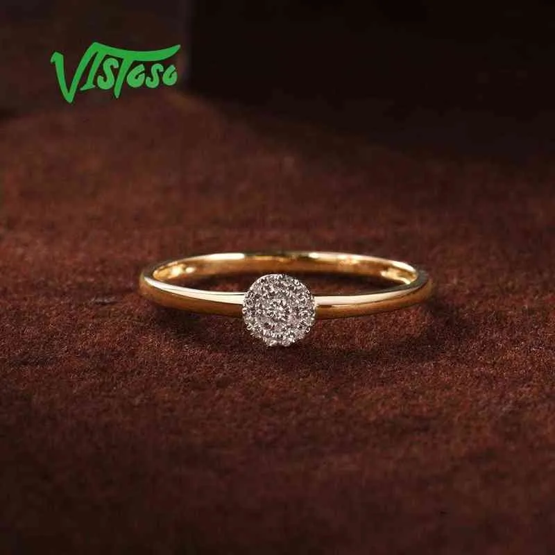 Visoso pur 14K 585 or jaune diamant étincelant délicat rond cercle anneau pour femmes anniversaire à la mode bijoux fins 211217