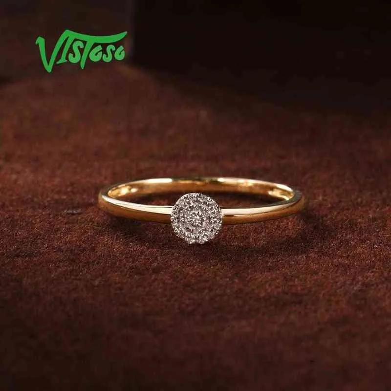 VISTOSO reiner 14K 585 Gelbgold funkelnder Diamant zierlicher runder Kreisring für Frauen Jubiläum trendiger feiner Schmuck 211217