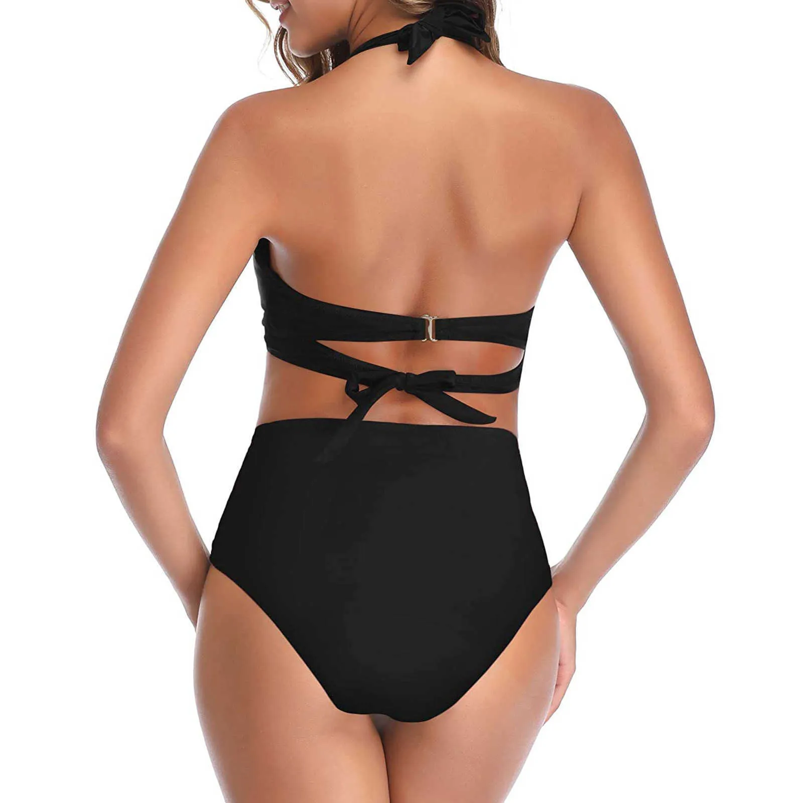 Bikini Swimwear Swimsuit Kobiety Solidna Kąpiel Kąpiel Zielony Neno Zestaw Z Pad Kobiet Wysoka Talia Beachwear Biquini Femini 210621