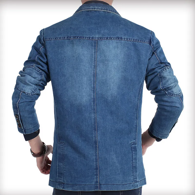 Män smala fit jeans blazers 4xl mens denim blazer män mode bomull vintage kostym ytterkläder manlig blå kappa denimjacka 220310