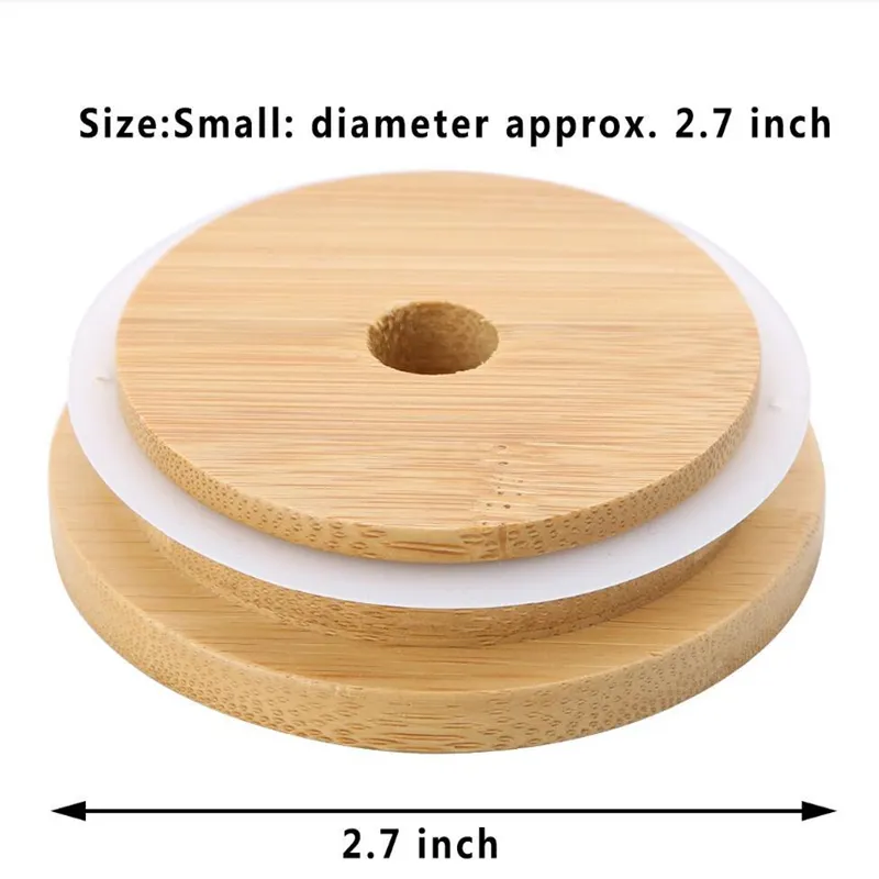 70mm86mm 친절한 메이슨 뚜껑 재사용 가능한 대나무 캡 꼭대기 밀짚 구멍과 메이슨을위한 실리콘 씰이있는 음주 항아리를위한 실리콘 밀봉 탑 10p9782536