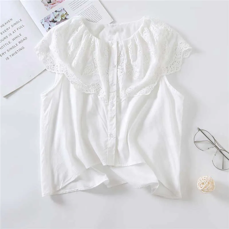 Za Embroidery Summer Blouse Women Vintage Short Sleeve Openwork White Top Chic Front Button Asymmetric Hem Woman Casual Shirt 210602