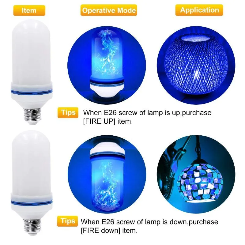 Ampoule à effet de flamme - E26 Decoration d'atmosphère de base standard Simulation de scintillement de feu 2835 Perles LED-FLAME Bulbes274C