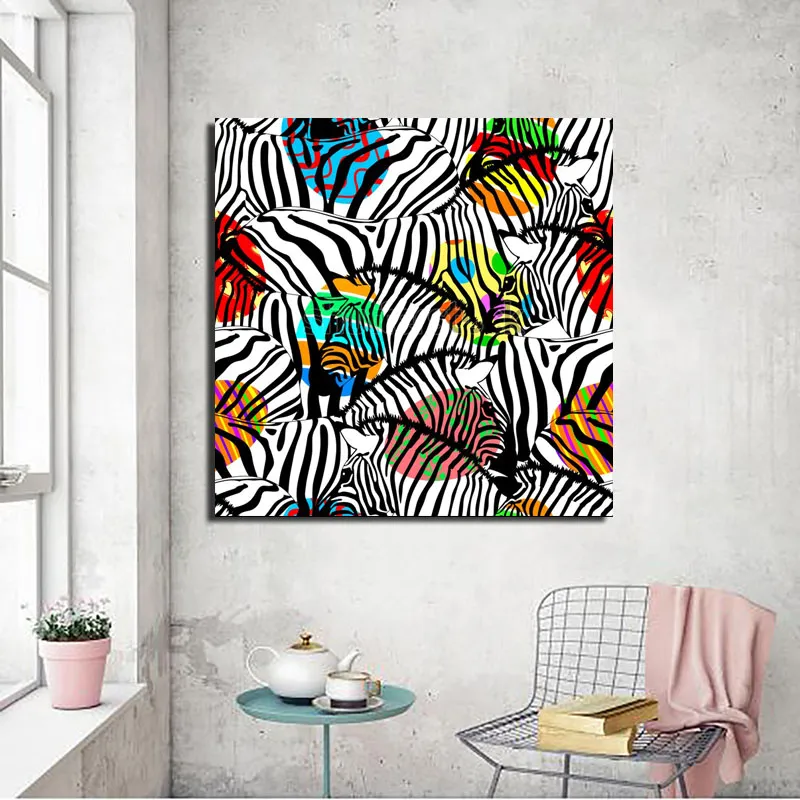 Colorful Zebra Paintings Wall Art Posters and Prints For Living Room Modern Animal Cuadros Decoration Big Size Canvas Art