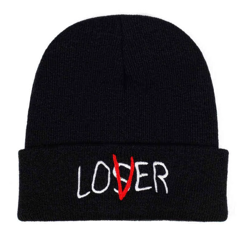 Fun Style List Lover Loser Haftowane Knit Hat Dla Mężczyzn I Kobiet Różowy Moda Hip Hop Unisex Hat Y21111