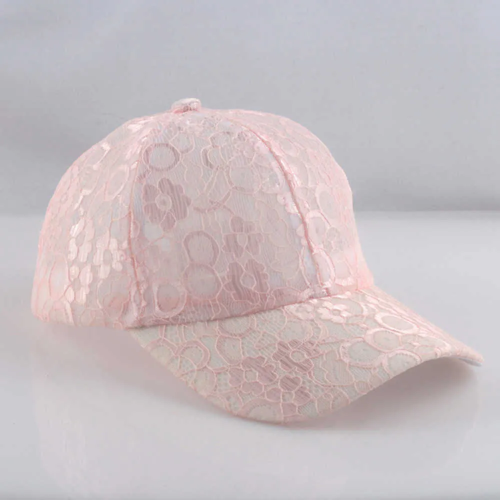 Letnia kwiatowa koronkowa czapka baseballowa słodka czapka o pełnej siatce oddychalność LT Peach Pink Blue Black 58 do 60 cm Regulowany Snapback Q07344G
