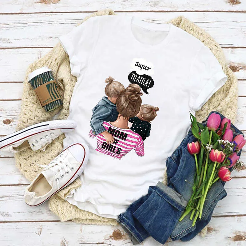 Mulheres Gráfico Dos Desenhos Animados Mãe Mamãe Mamãe Moda Impressão Amor Verão Camisa Tops Lady Roupas T-shirt Mulheres roupas Tee Feminino Camiseta X0527