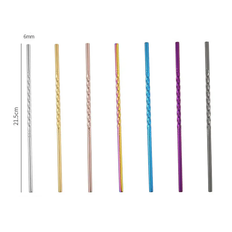 Straight Bent Long Twisted Drink Straw Portable Reusable Colored Rostfritt Stål Straws Cocktail Kaffe Rigring Straw