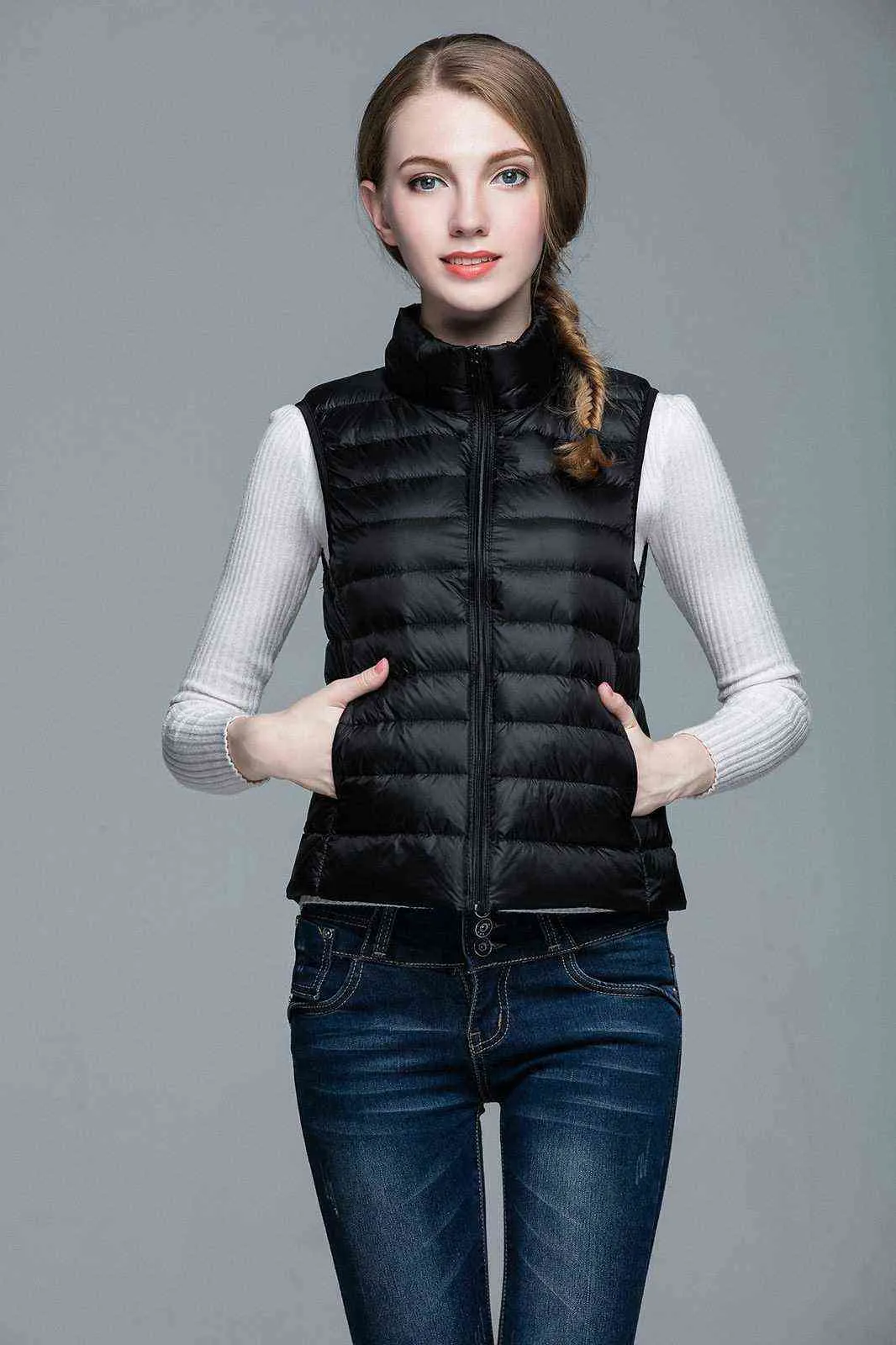 Slanke Vrouwen Down Vesten Lente Herfst Mouwloze eend Down Coat Stand-Up Collar Vest Plus Size Vest NRZ294 211108