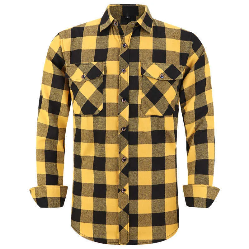 Herren Kariertes Flanellhemd Frühling Herbst Männlich Regular Fit Lässige Langarmhemden für USA GRÖSSE S M L XL 2XL 210714