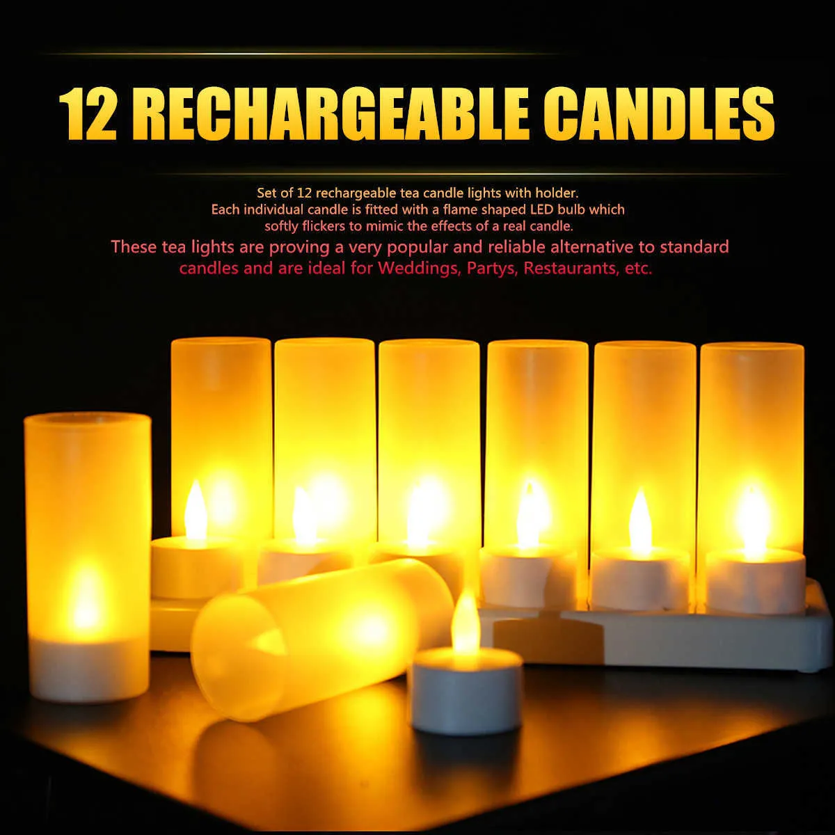 12 Stück kreative LED-Kerzenlampe, wiederaufladbar, flackernde Kerze, Nachtlicht, Simulation, Flamme, Teelicht für Zuhause, Hochzeitsdekoration 210702