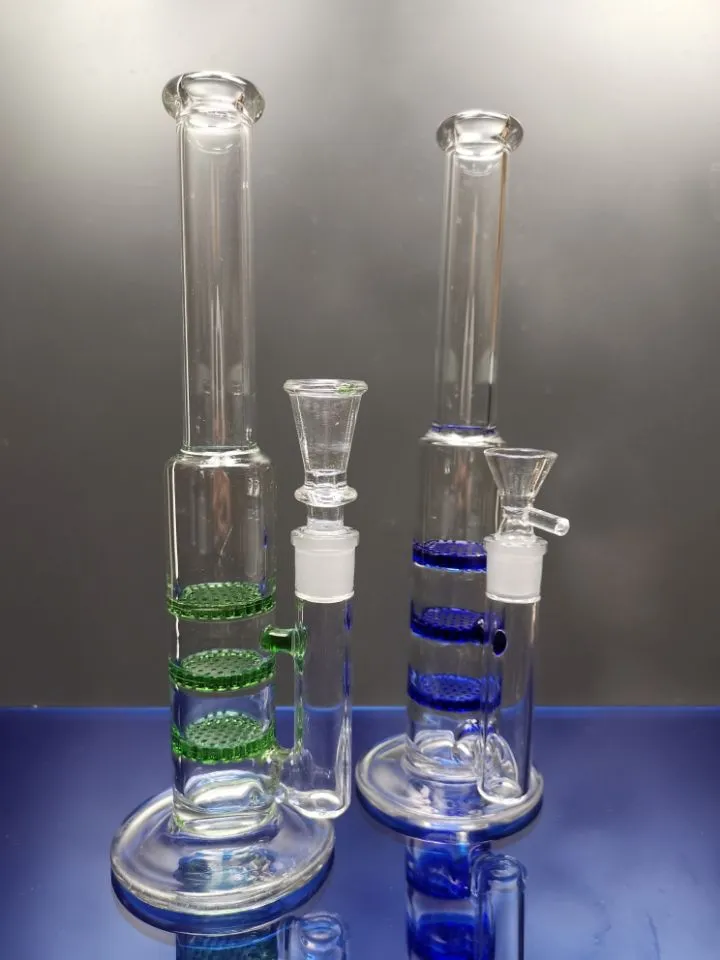 Tube droit coloré Bong en verre Triple couche Peigne Perc Narguilé Percolateur Conduites d'eau Heady Oil Dab Rig zeusartshop