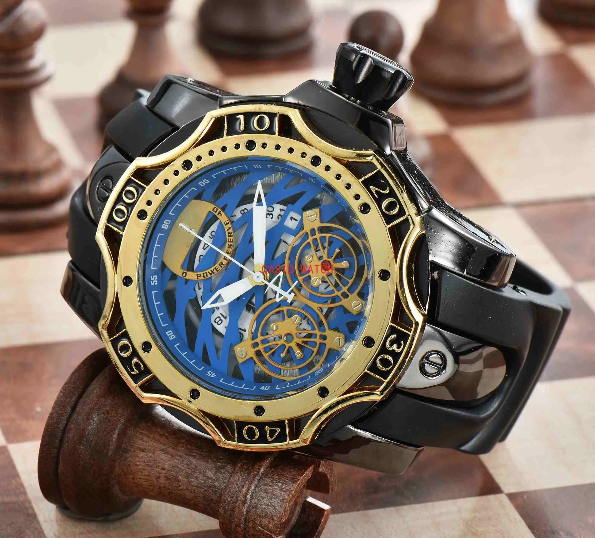New INA Luxury Mens 밀리터리 스포츠 시계 대형 다이얼 골든 쿼츠 남성 시계 캘린더 실리콘 스트랩 손목 시계 Montre De Luxe