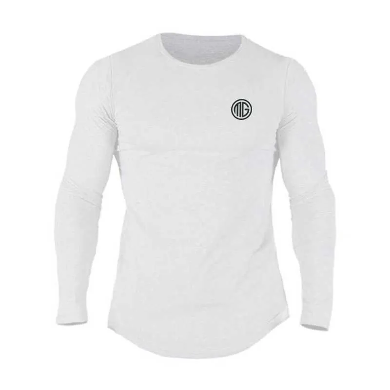 Muscleguys marca abiti di moda tinta unita manica lunga slim fit maglietta da uomo in cotone t-shirt casual streetwear palestre magliette 210706