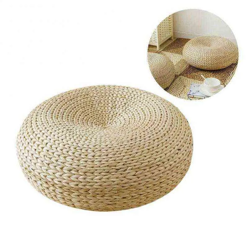 1 pièces naturel paille ronde Pouf Tatami coussin plancher s méditation Yoga tapis chaise style japonais 211203