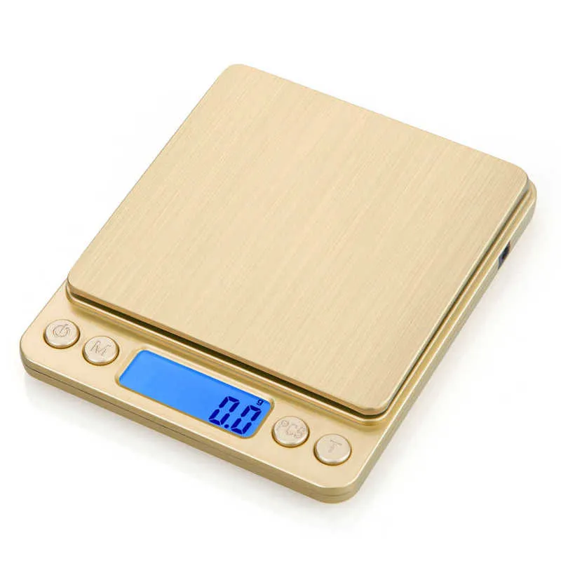 Mini Electronic Kitchen Scale 0.1g Precision postal Food Diet scale for Cooking Baking Measure Tools with 2 trays silver & gold 210927
