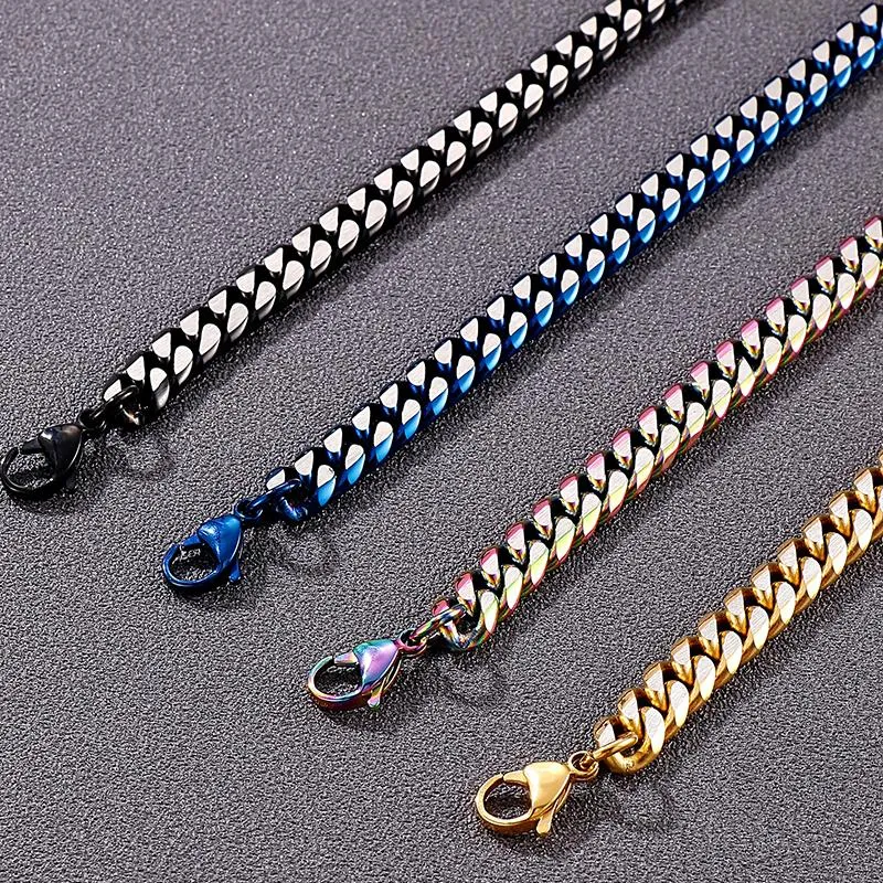 Cadenas 8 mm Enlace cubano Collar de cadena de cadena Conjunto de pulsera para hombres Oro Azul Acero inoxidable Collares para hombres Pulseras Hombre Ac268K