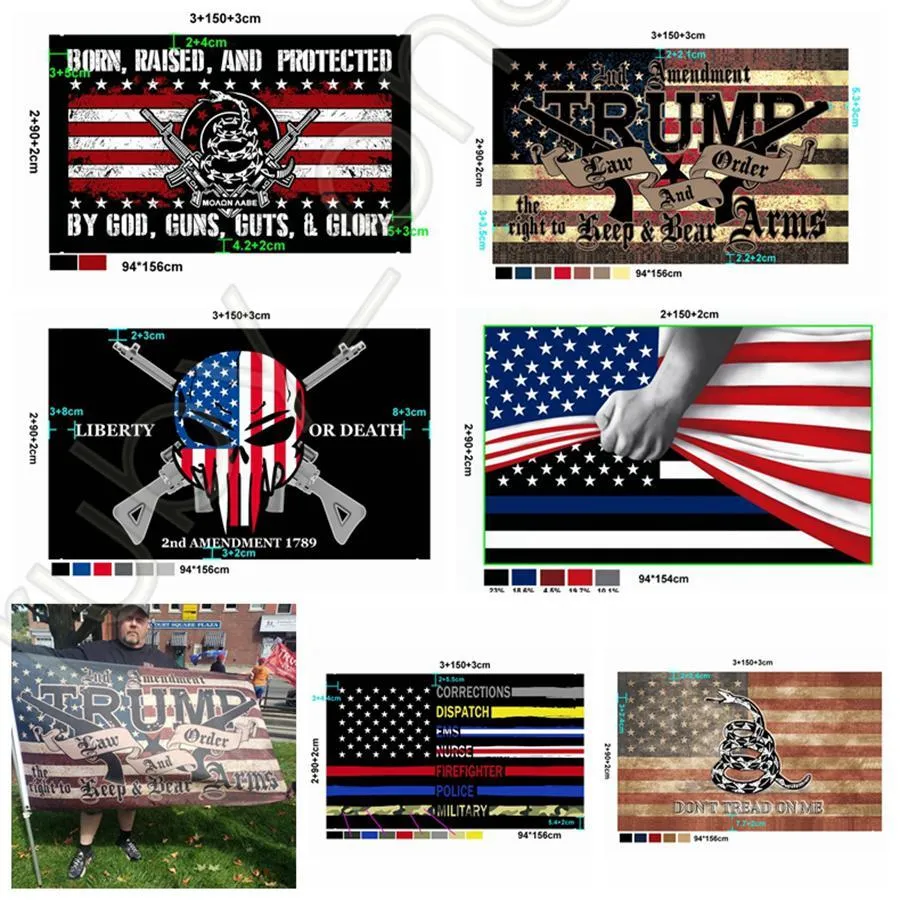 New America Flags Amendment 90*150cm Police 2nd Trump Flag Shipping Banner USA Gadsden Flag Election DHL Presidential US