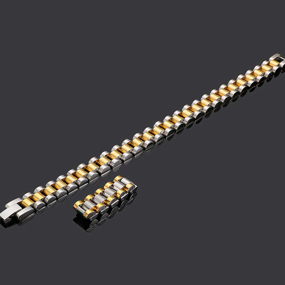 Goldenes Edelstahl-Herrenarmband für Männer, 10 mm breite Uhrenkette, Damen- und Damenarmbänder, ganze Jungen-Schmuckaccessor245R