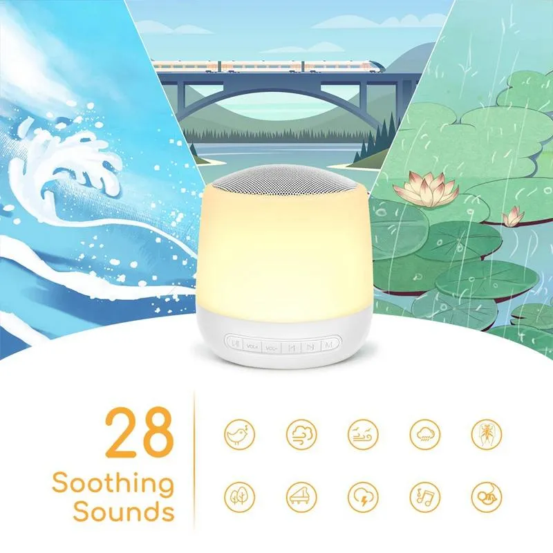 Gece Işıkları Bebek Ses Makinesi Beyaz Gürültü Işıklı 28 Yatıştırıcı Sesler 32 Hacim Seviyesi Zamanlayıcı Bellek Fonksiyonu290K