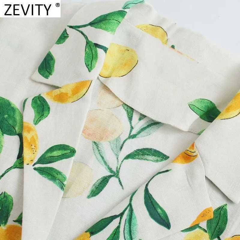 Zevity女性熱帯の葉フルーツプリントミニシャツドレス女性シックな半袖ポケットルースキモノvestido DS8380 210603
