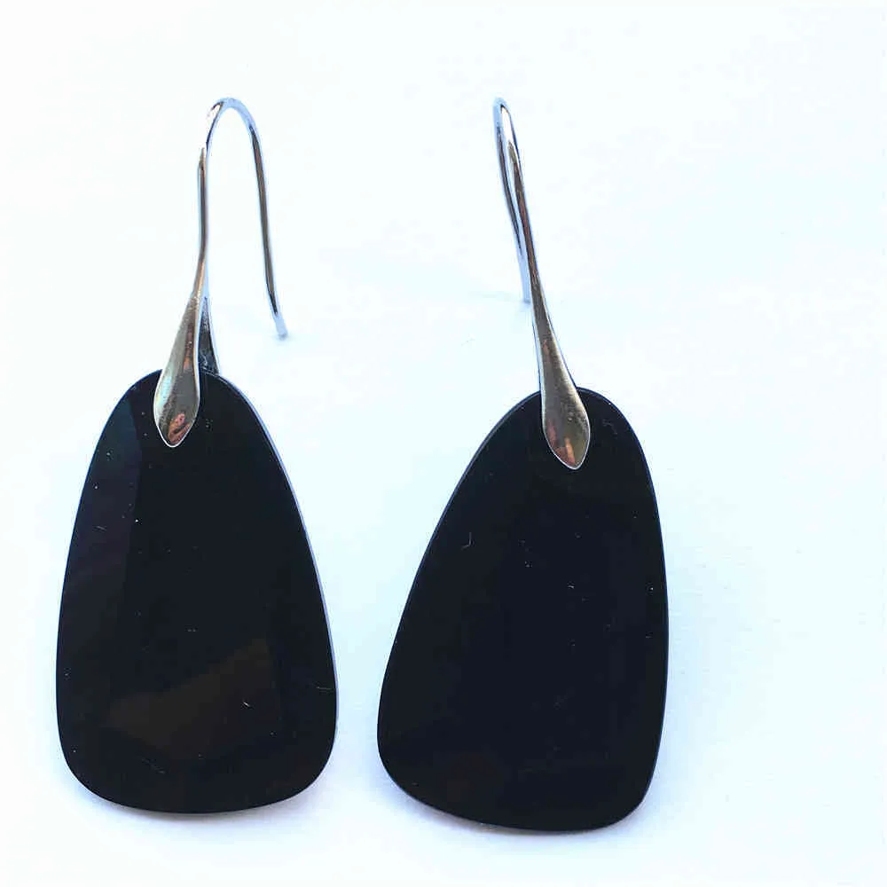 Moda Pedra Natural Black Onyx Agates Goth Luxo Goth Boho Bonito Cobre Dangle Brincos Para As Mulheres Total Jóias