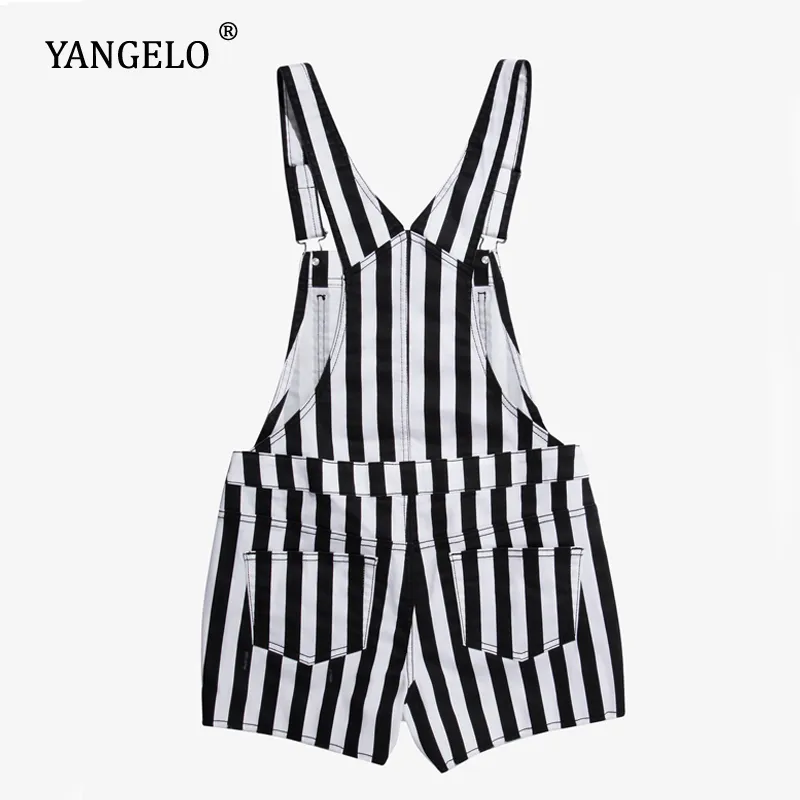 Yangelo randiga shortalls kvinnor Harajuku hög midja Casual Sexiga hängslen Shorts för gotiska tjejer Strap Kort Jumpsuit 220228